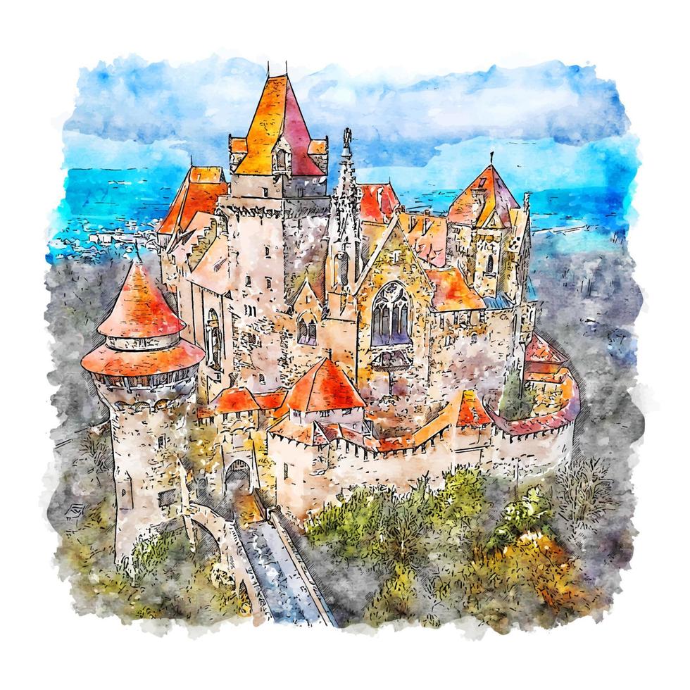 schloss kreuzenstein österreich aquarell skizze hand gezeichnete illustration vektor