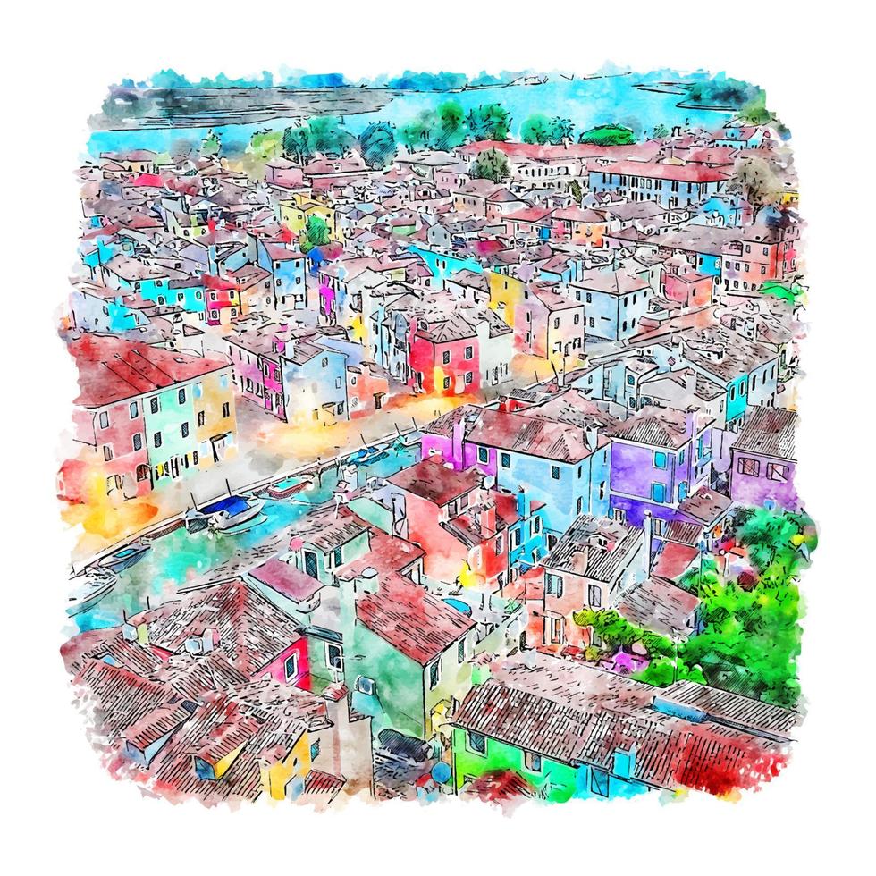 burano veneto Italien akvarell skiss handritad illustration vektor