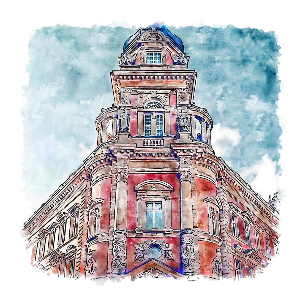 architektur hamburg deutschland aquarell skizze handgezeichnete illustration vektor