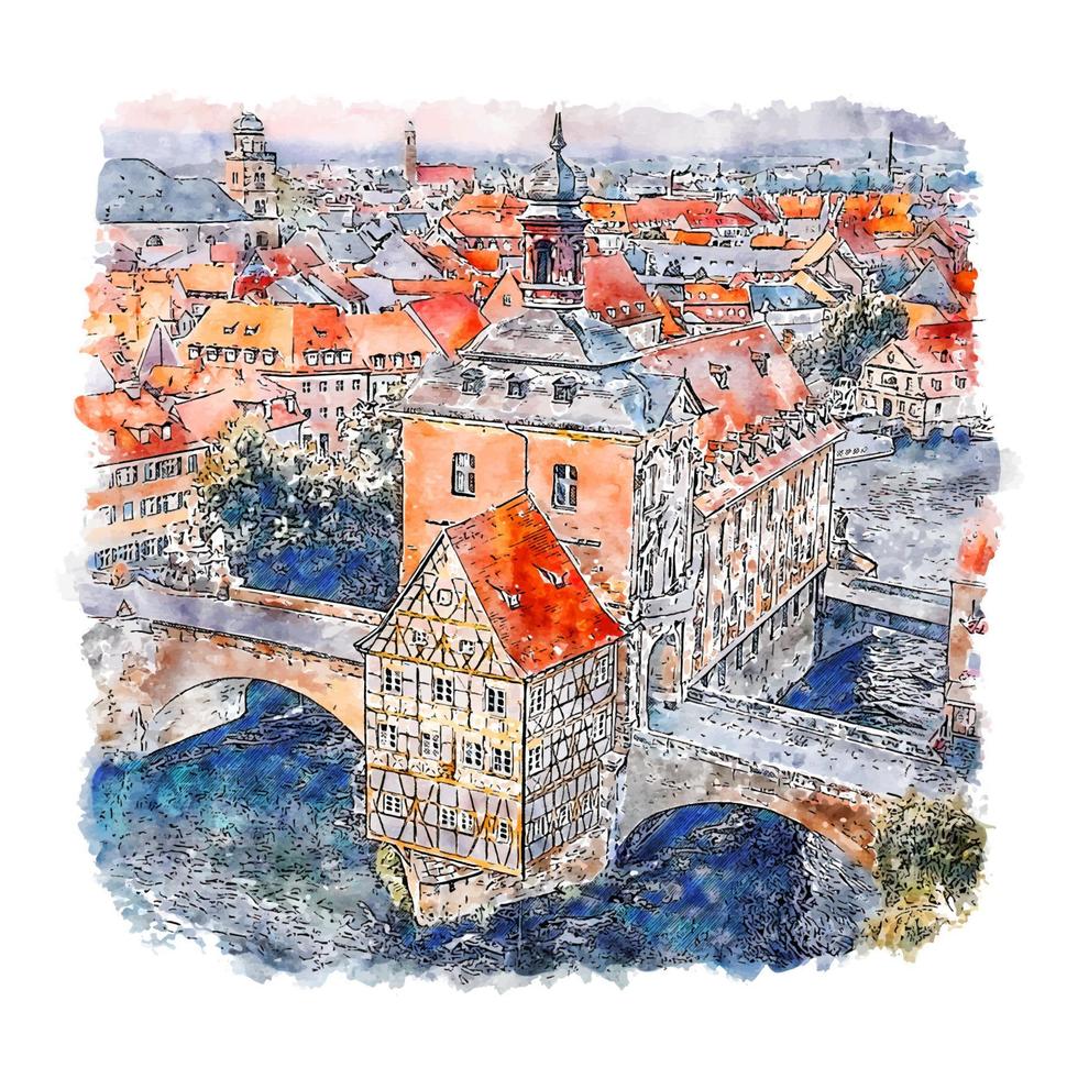 bamberg deutschland aquarellskizze handgezeichnete illustration vektor