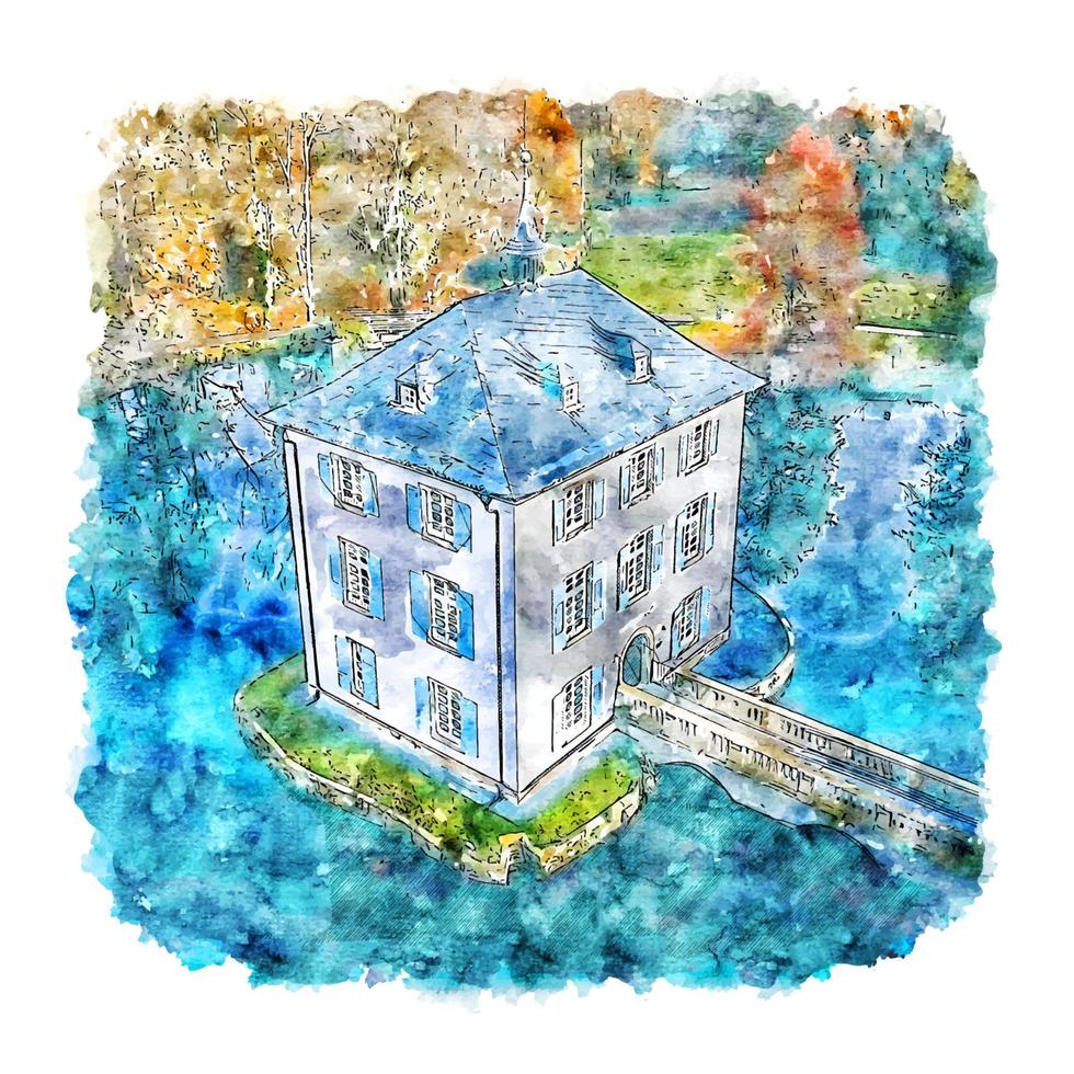 schlosschenam trappensee deutschland aquarell skizze handgezeichnete illustration vektor