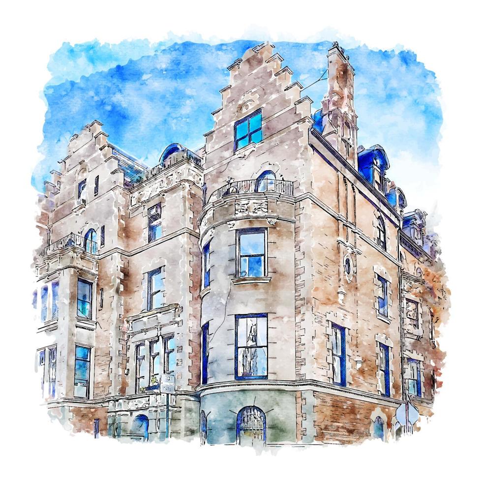 stadthaus residenz new york aquarell skizze handgezeichnete illustration vektor