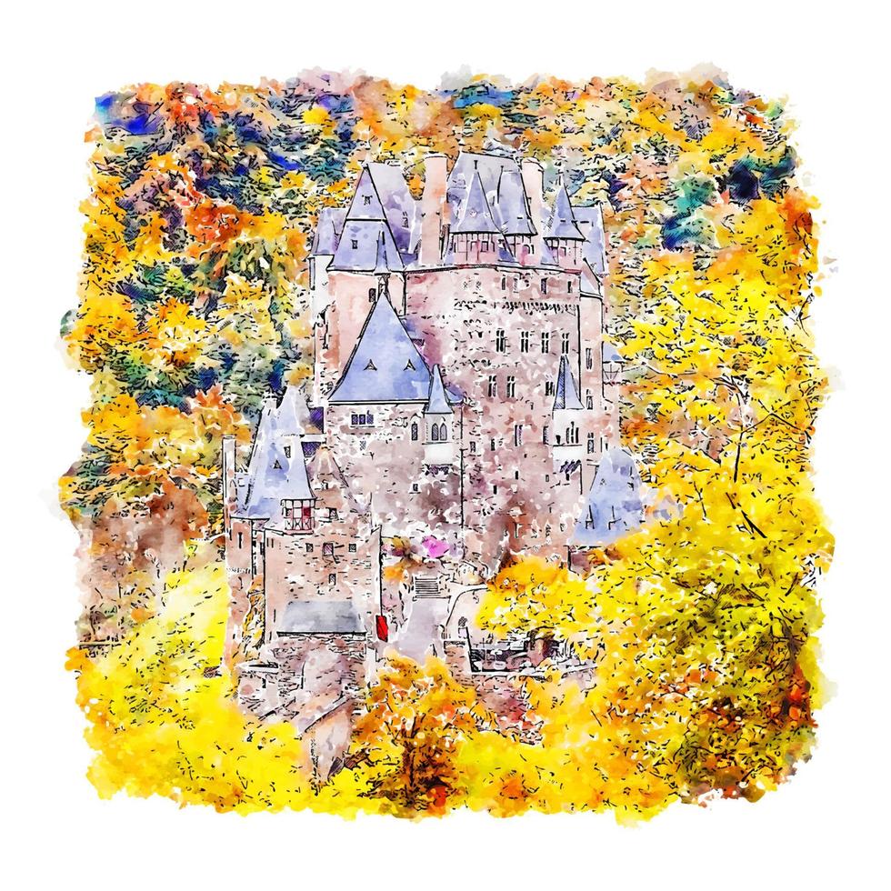 burg eltz burg aquarell skizze handgezeichnete illustration vektor