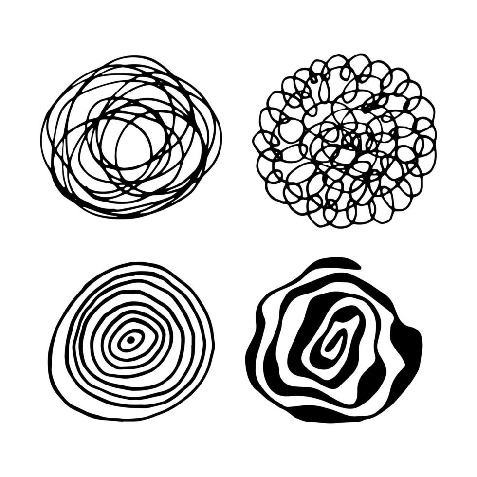 Reihe von runden abstrakten Kritzeleien für Dekor und Design vektor