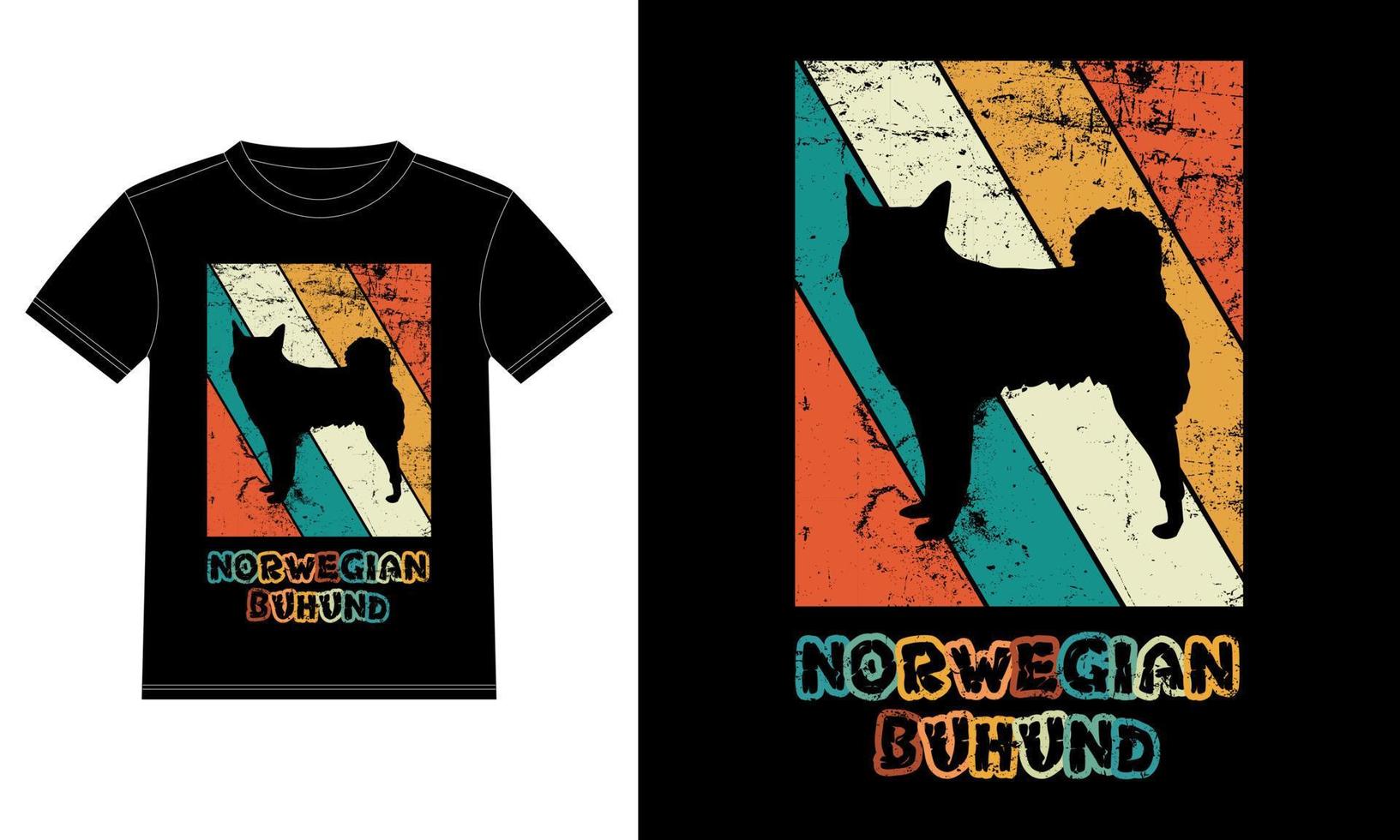 rolig norsk buhund retro vintage solnedgång t-shirt designmall, norsk buhund board, bilfönster klistermärke, pod, lock, isolerad vit bakgrund, siluett present till norsk buhund älskare vektor