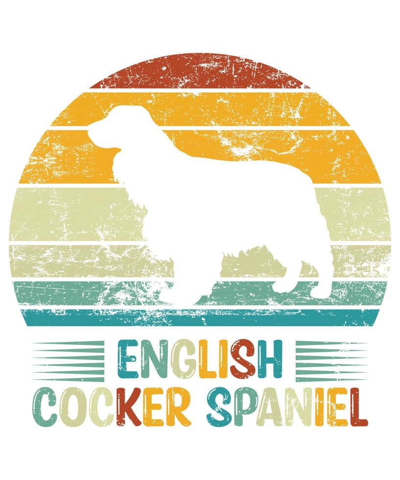 Sonnenuntergang-Silhouettegeschenke des lustigen englischen Cocker spaniels Vintager retro wesentlicher T - Shirt des Hundeliebhaber-Hundeinhabers vektor