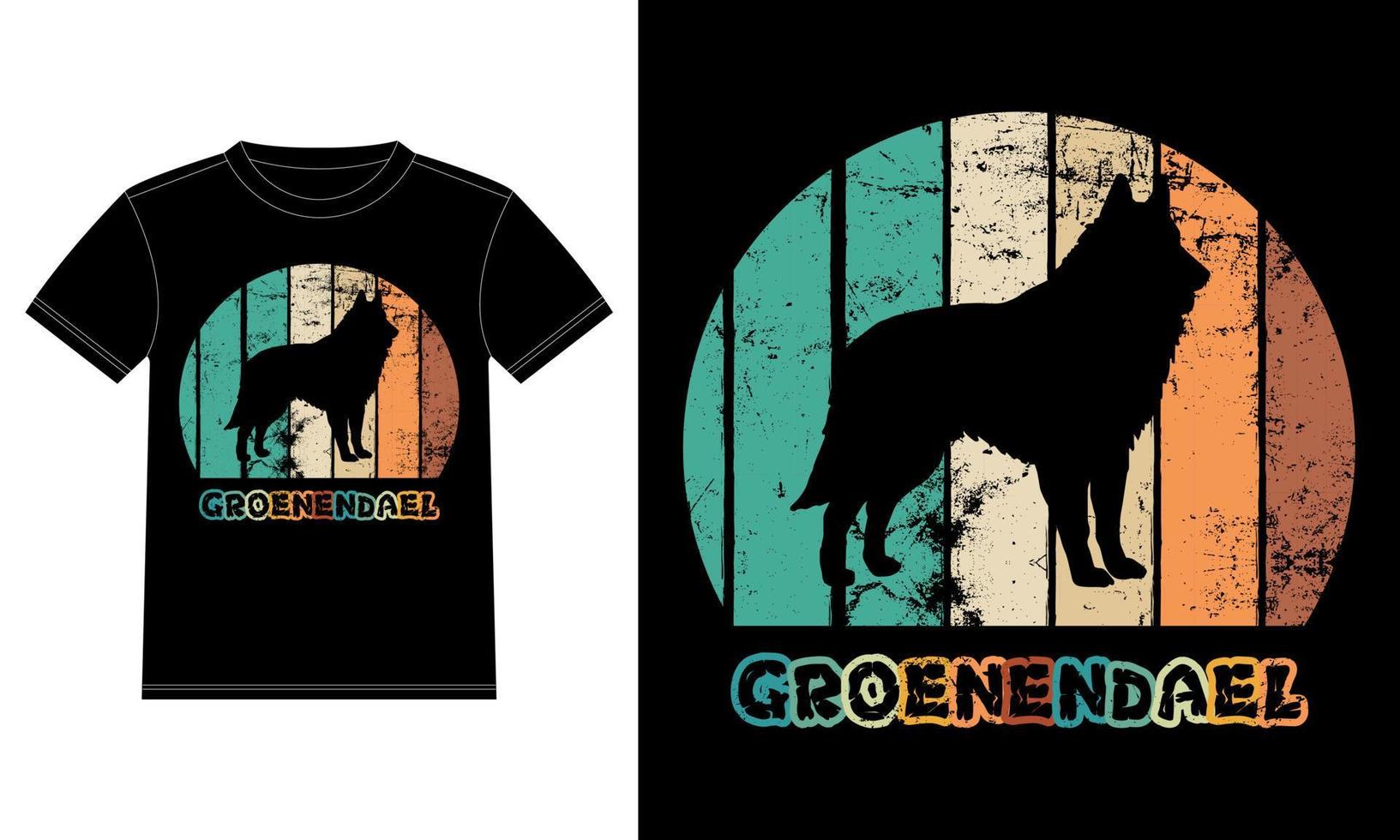 lustige Groenendaeler Retro Vintage Sonnenuntergang T-Shirt Design-Vorlage, Groenendaeler an Bord, Autofensteraufkleber, Schote, Abdeckung, isolierter weißer Hintergrund, Silhouettengeschenk für Groenendaeler-Liebhaber vektor