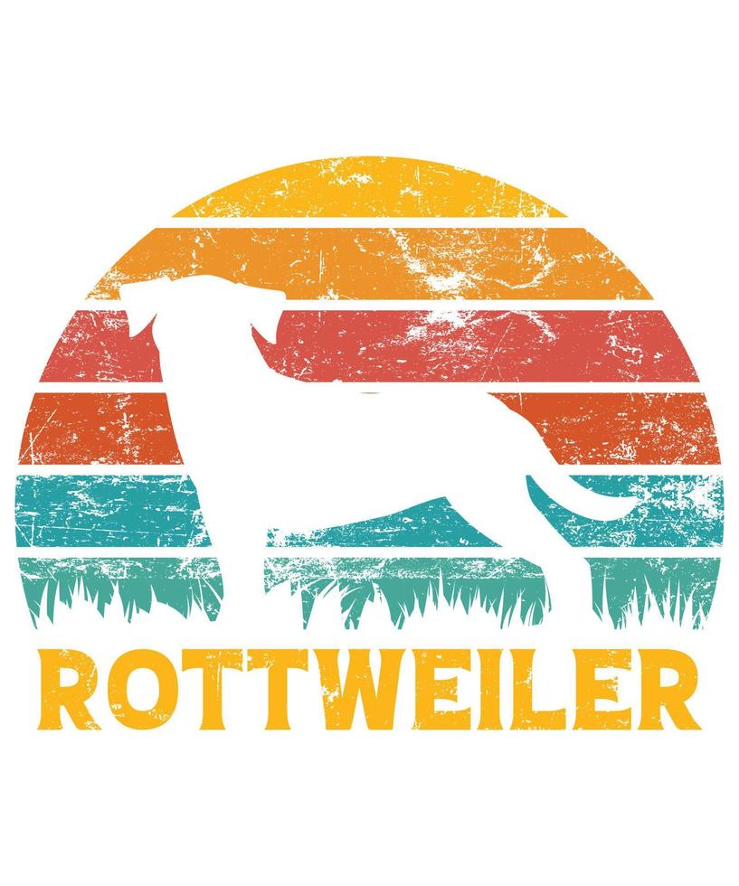 Sonnenuntergang-Silhouettegeschenke des lustigen Rottweiler Vintagen Retro-wesentlichen T - Shirt des Hundeliebhaber-Hundebesitzers vektor