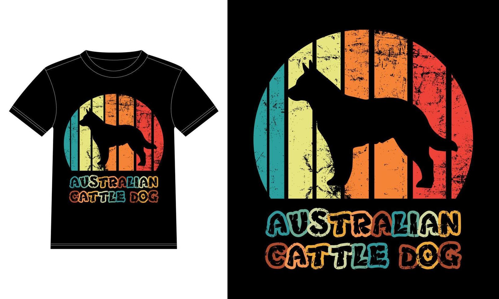 rolig australisk nötkreatur hund vintage retro solnedgång silhuett gåvor hund älskare hundägare väsentlig t-shirt vektor