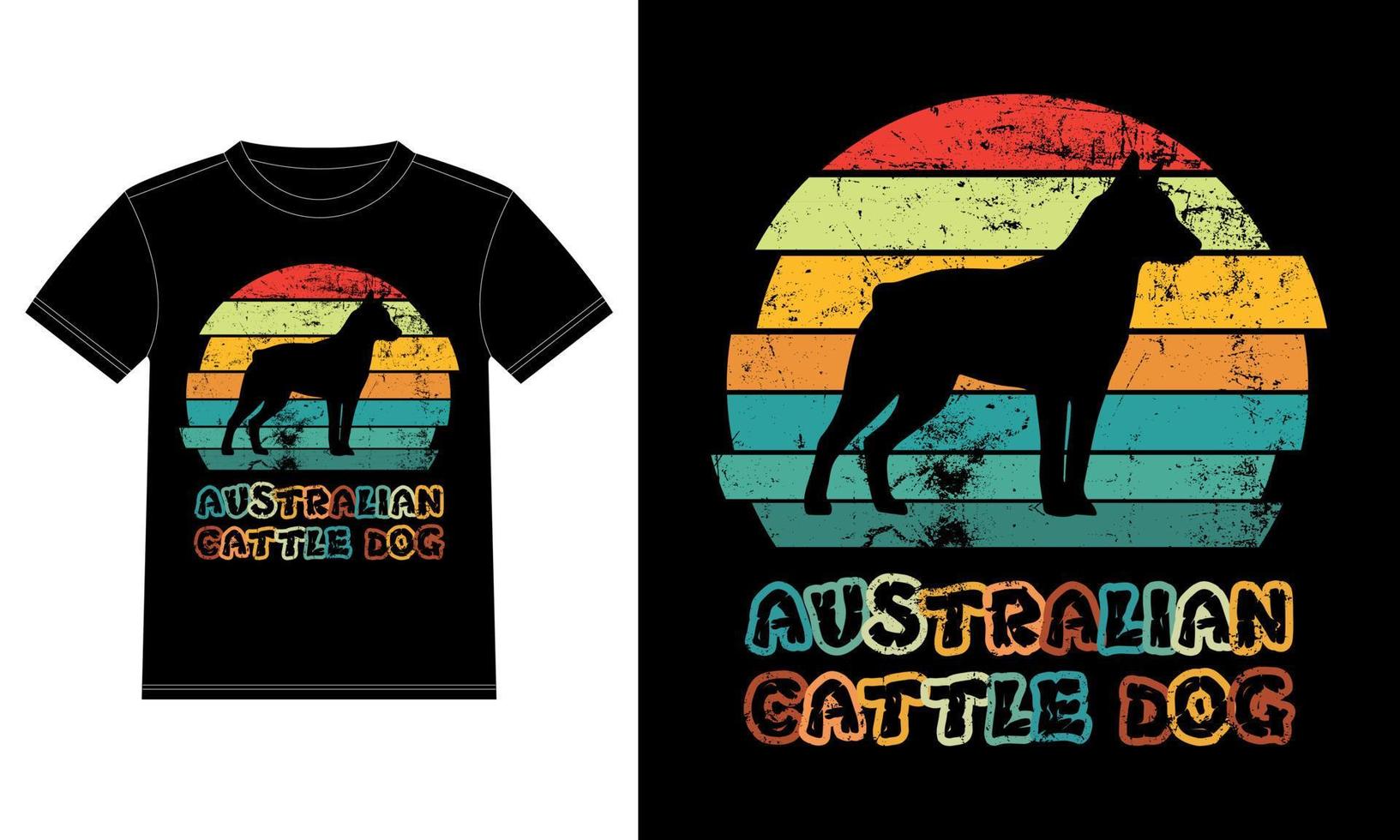 rolig australisk nötkreatur hund vintage retro solnedgång silhuett gåvor hund älskare hundägare väsentlig t-shirt vektor