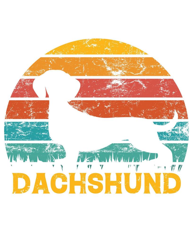 Sonnenuntergang-Silhouettegeschenkhundeliebhaber-Hundeinhaber-wesentlicher T - Shirt der lustigen Dackel Vintager retro vektor