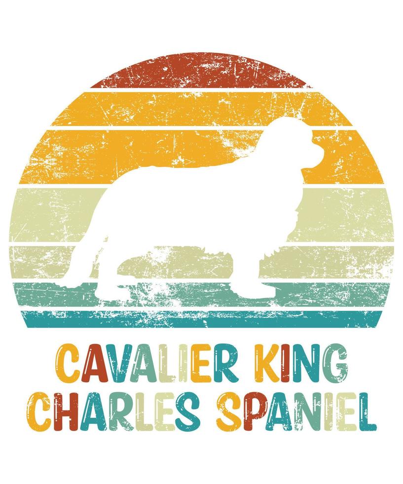 rolig cavalier king charles spaniel vintage retro solnedgång silhuett gåvor hund älskare hundägare viktig t-shirt vektor