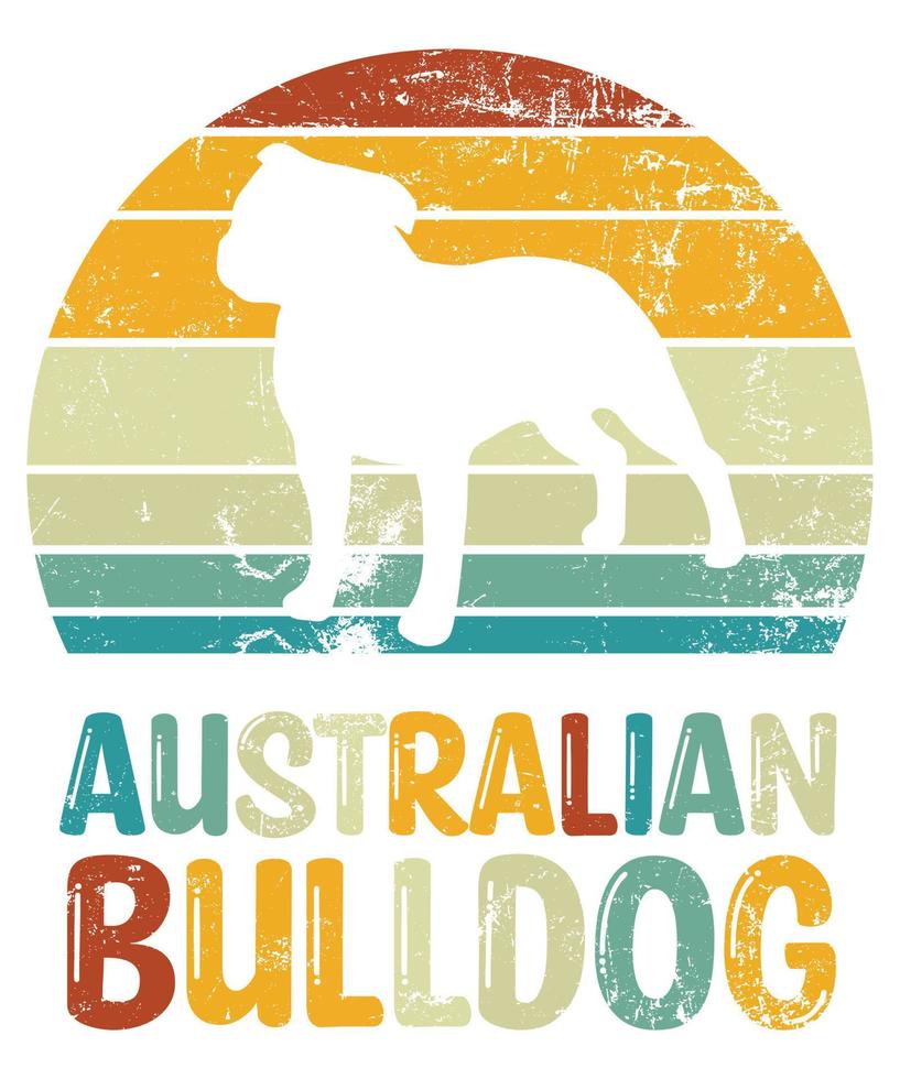 rolig australisk bulldog vintage retro solnedgång silhuett gåvor hund älskare hundägare väsentlig t-shirt vektor