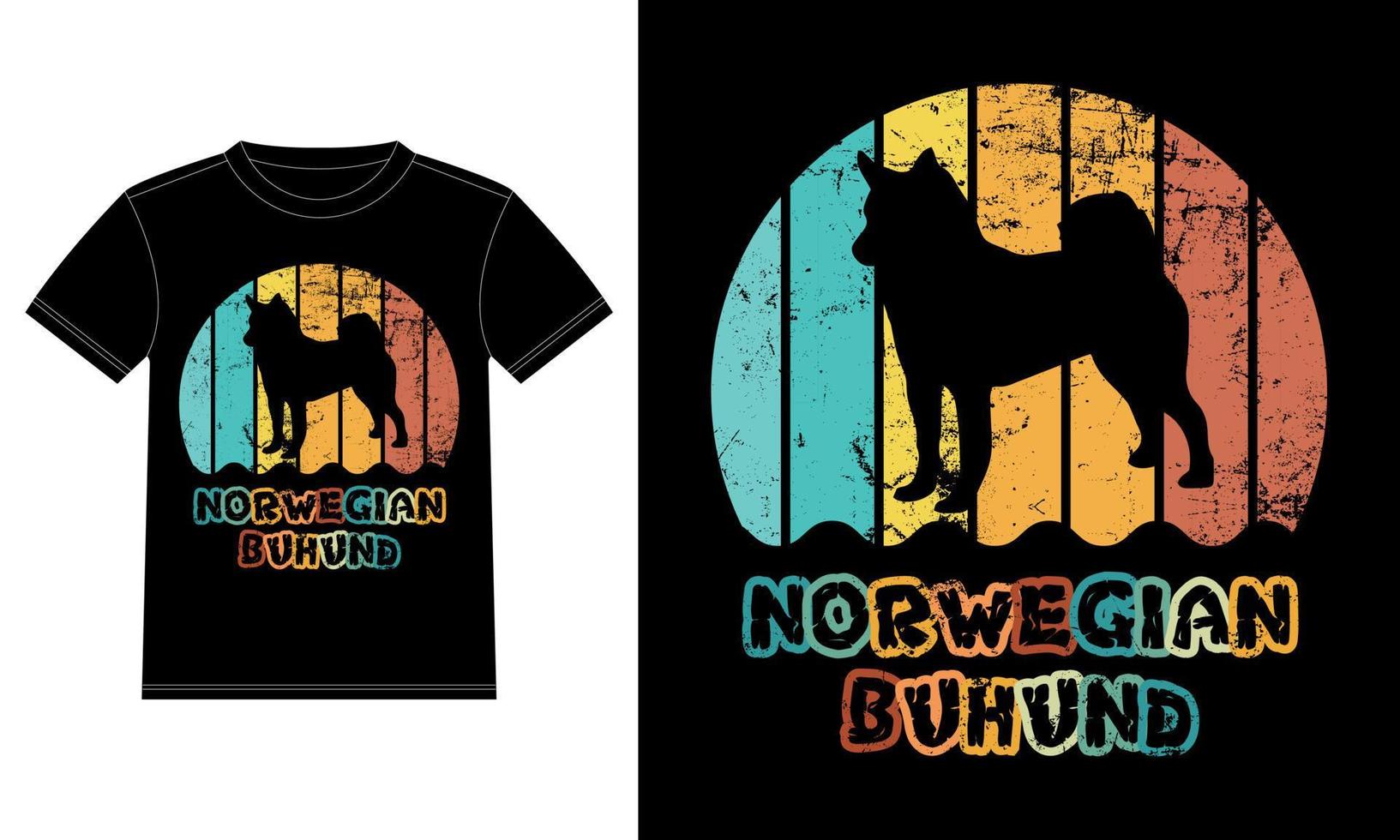 lustiges norwegisches Buhund Retro-Vintage-Sonnenuntergang-T-Shirt-Design-Vorlage, norwegisches Buhund-Brett, Autofensteraufkleber, Schote, Abdeckung, isolierter weißer Hintergrund, Silhouettengeschenk für Liebhaber des norwegischen Buhund vektor