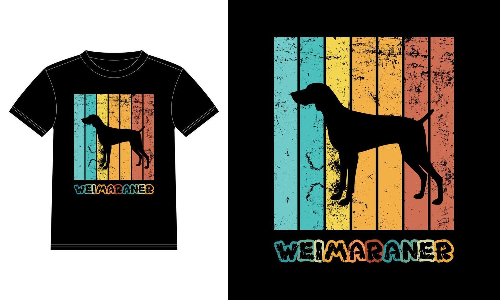 rolig weimaraner retro vintage solnedgång t-shirt designmall, weimaraner board, bilfönster klistermärke, pod, lock, isolerad vit bakgrund, siluett present till weimaraner älskare vektor