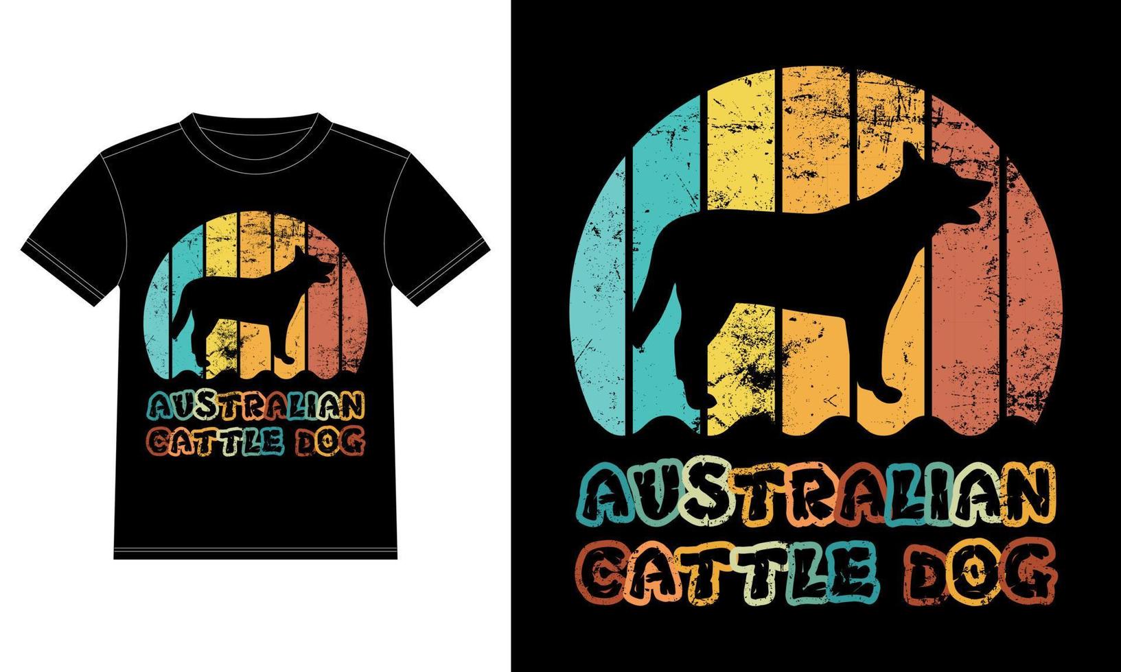 rolig australisk nötkreatur hund vintage retro solnedgång silhuett gåvor hund älskare hundägare väsentlig t-shirt vektor