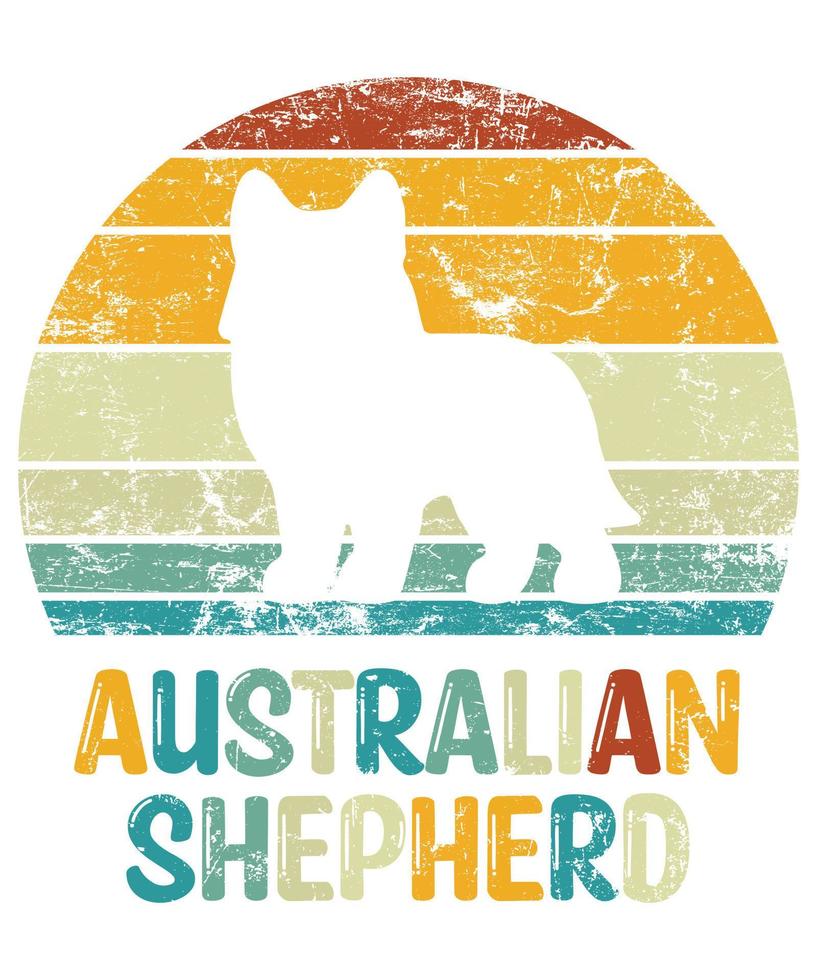 rolig australisk herde vintage retro solnedgång silhuett gåvor hund älskare hundägare väsentlig t-shirt vektor