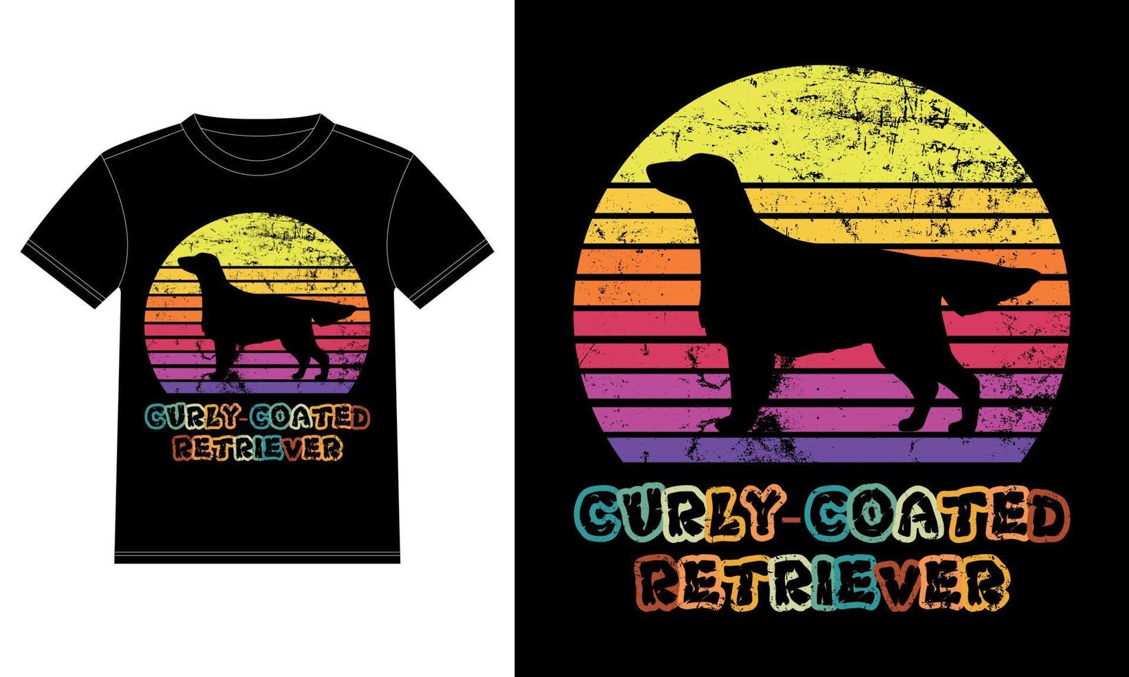 Sonnenuntergang-Silhouettegeschenke des lustigen gelockten überzogenen Retrievers Vintager retro wesentlicher T - Shirt des Hundeliebhaber-Hundebesitzers vektor