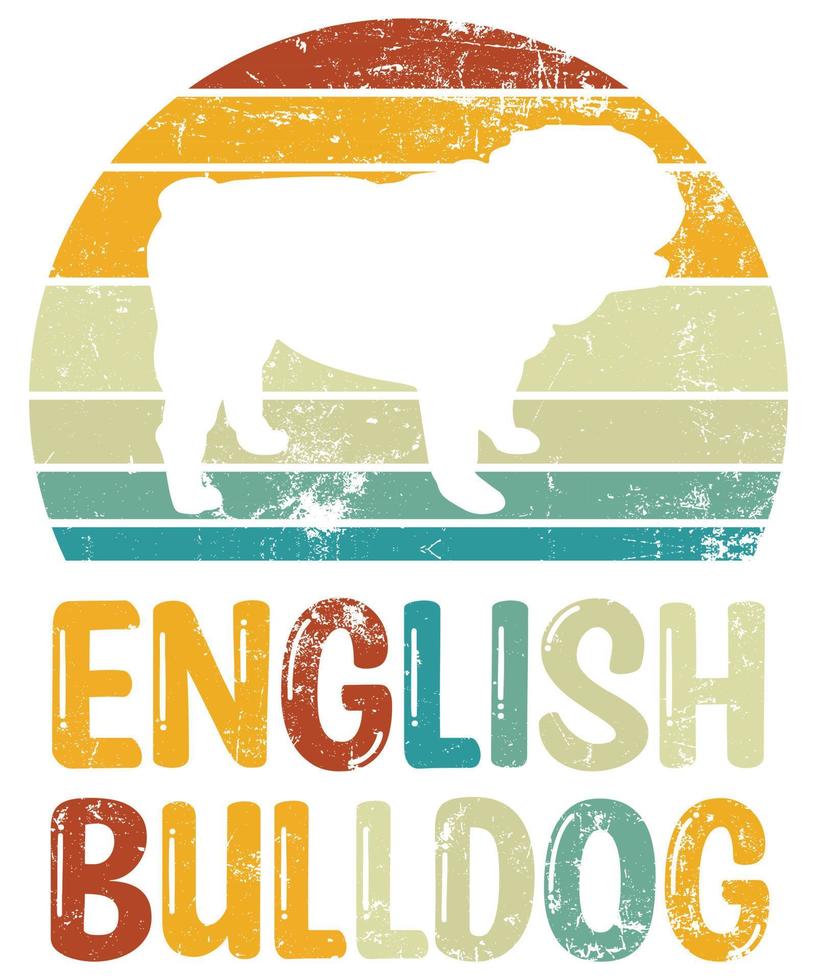 rolig engelsk bulldog vintage retro solnedgång silhuett gåvor hund älskare hundägare väsentlig t-shirt vektor