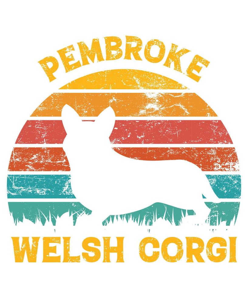 rolig pembroke walesisk corgi vintage retro solnedgång silhuett gåvor hund älskare hundägare viktig t-shirt vektor