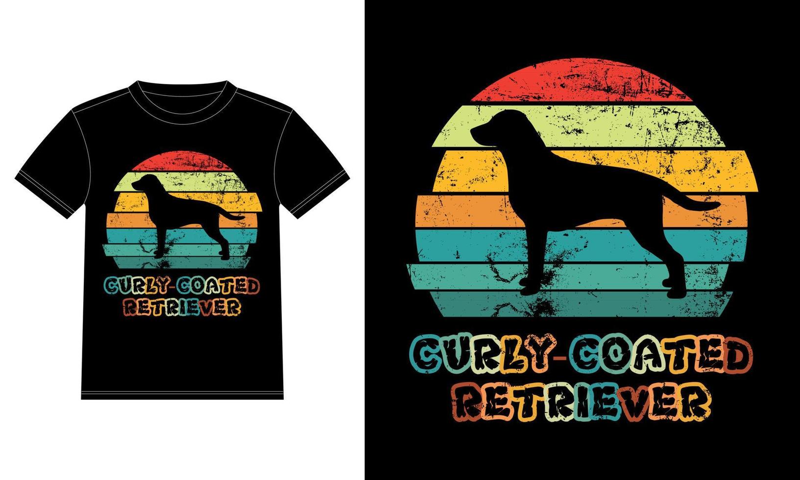 Sonnenuntergang-Silhouettegeschenke des lustigen gelockten überzogenen Retrievers Vintager retro wesentlicher T - Shirt des Hundeliebhaber-Hundebesitzers vektor