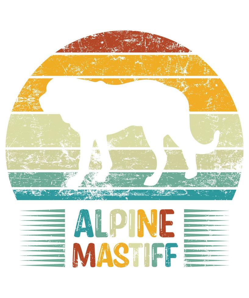 rolig alpin mastiff vintage retro solnedgång silhuett gåvor hund älskare hundägare viktig t-shirt vektor