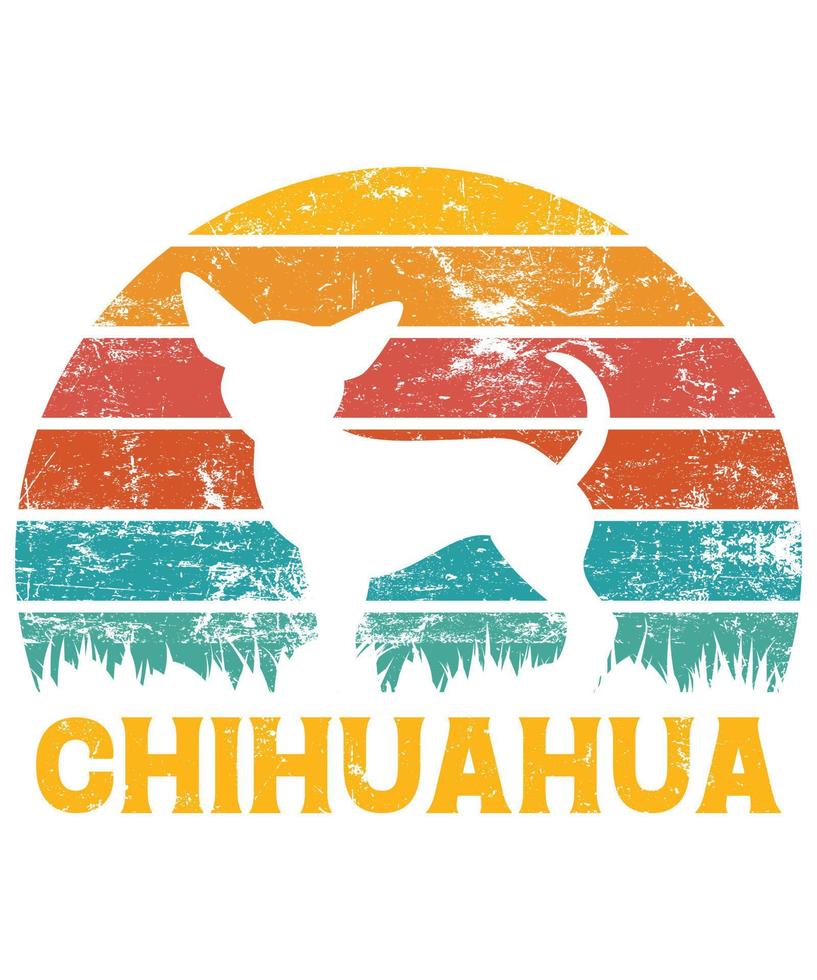 rolig chihuahua vintage retro solnedgång silhuett gåvor hund älskare hundägare viktig t-shirt vektor