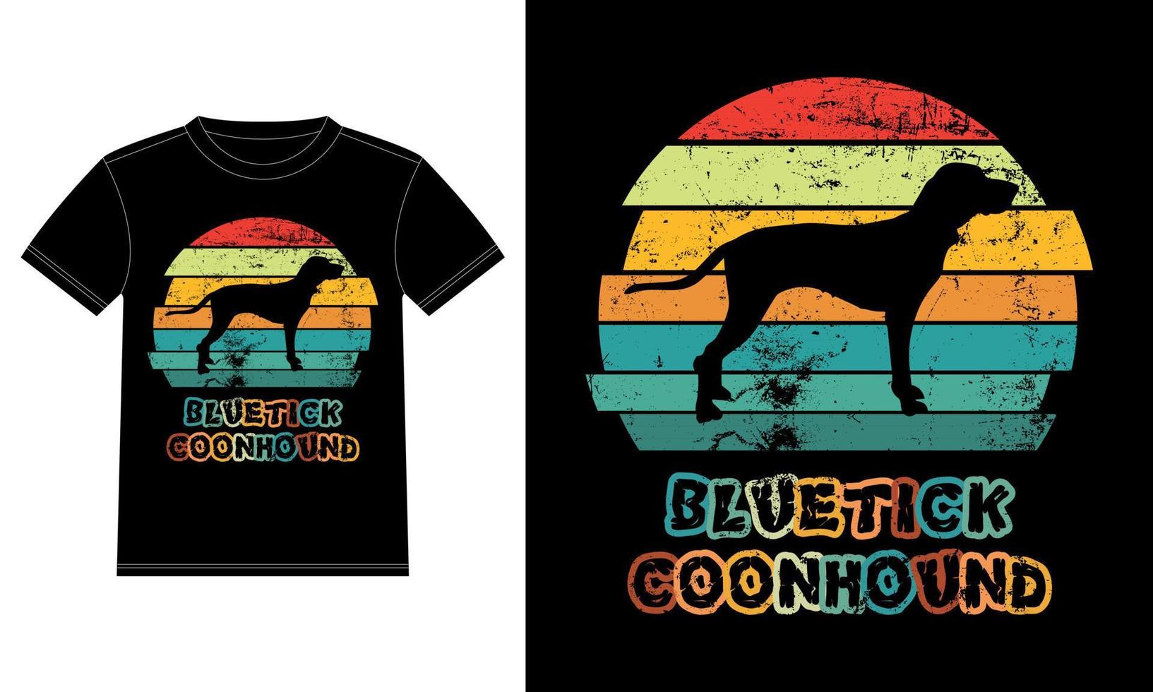 rolig bluetick coonhound retro vintage solnedgång t-shirt designmall, bluetick coonhound ombord, bilfönster klistermärke, pod, lock, isolerad vit bakgrund, siluett present till bluetick älskare vektor