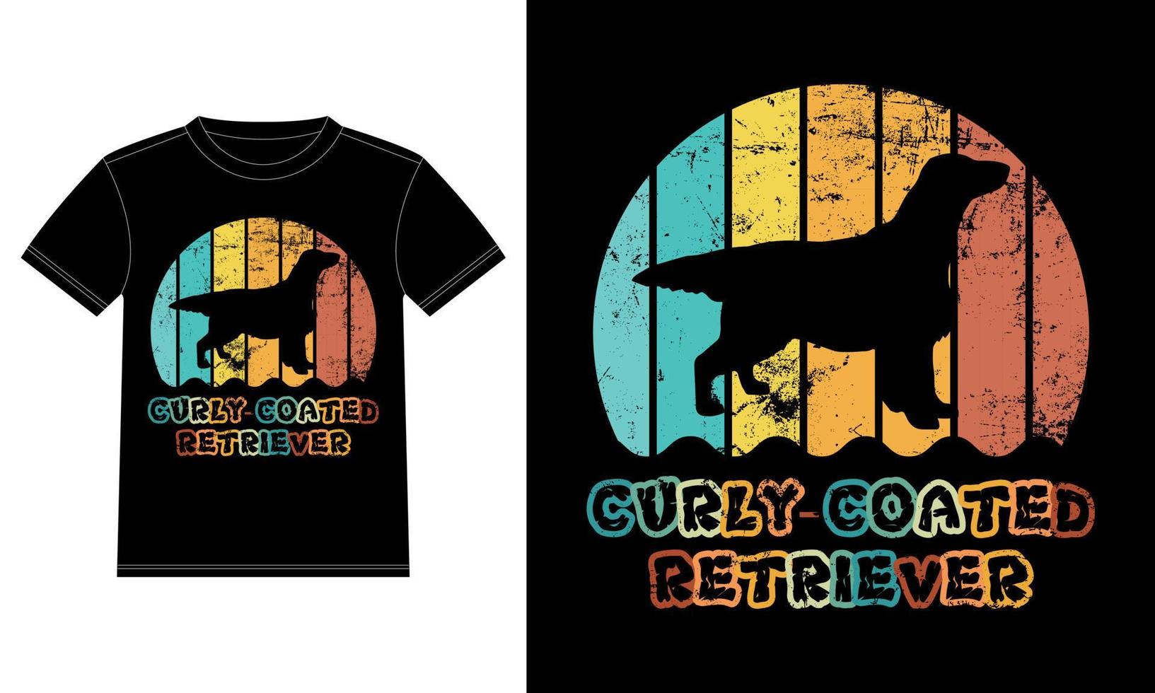 Sonnenuntergang-Silhouettegeschenke des lustigen gelockten überzogenen Retrievers Vintager retro wesentlicher T - Shirt des Hundeliebhaber-Hundebesitzers vektor