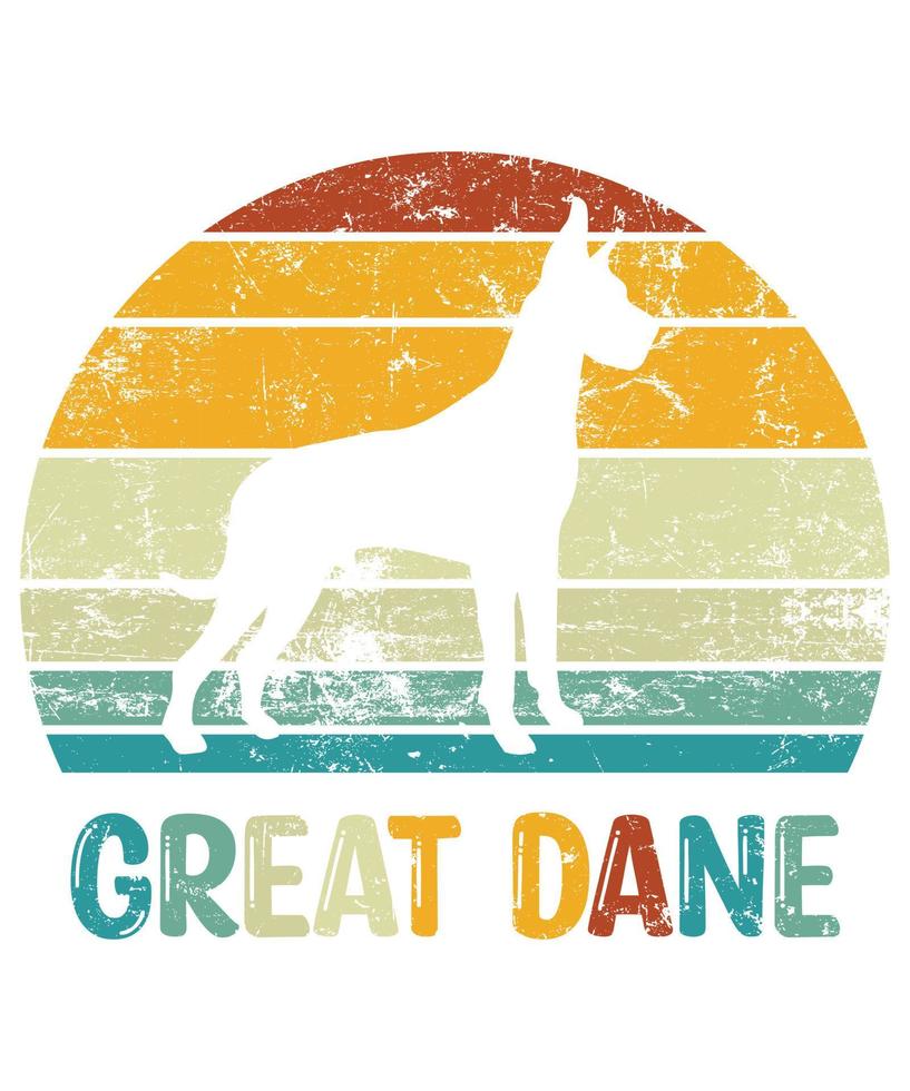 Sonnenuntergang-Silhouettegeschenkhundeliebhaber-Hundeinhaber-wesentlicher T - Shirt der lustigen großen Däne Vintager retro vektor