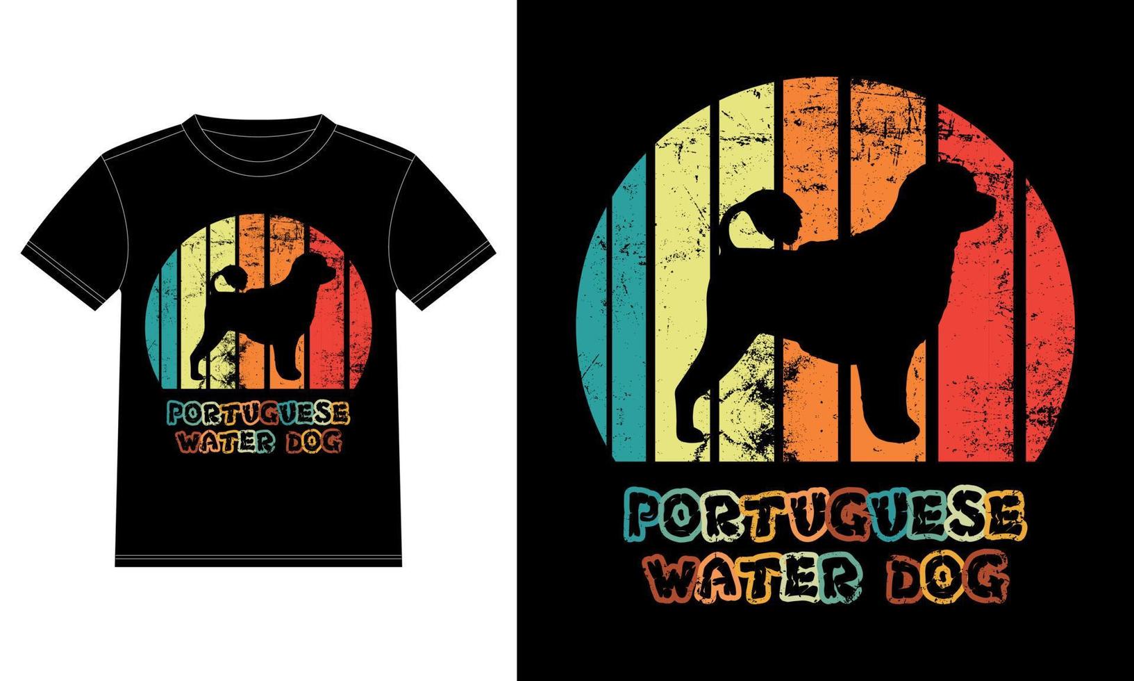 Sonnenuntergang-Silhouettegeschenke des lustigen portugiesischen Wasserhundes Vintager retro wesentlicher T - Shirt des Hundeliebhaber-Hundeinhabers vektor