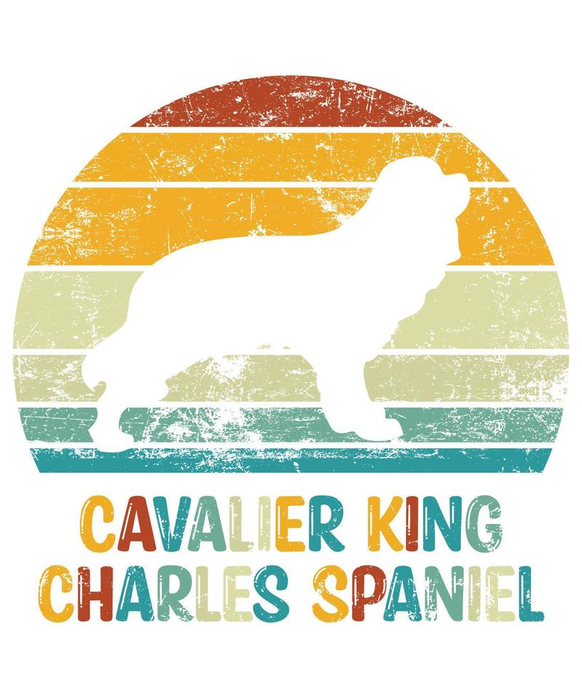 rolig cavalier king charles spaniel vintage retro solnedgång silhuett gåvor hund älskare hundägare viktig t-shirt vektor