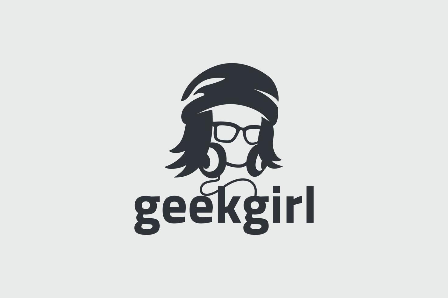 Geek-Girl-Logo mit einem Mädchen- oder Frauenkopf für jedes Geschäft. vektor