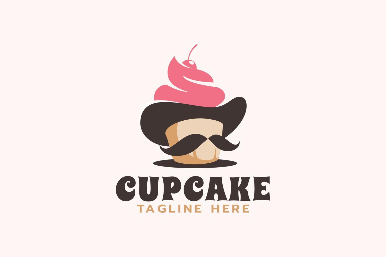 Herr. Cupcake-Logo mit einer Kombination aus Hut, Schnurrbart und Cupcake. vektor