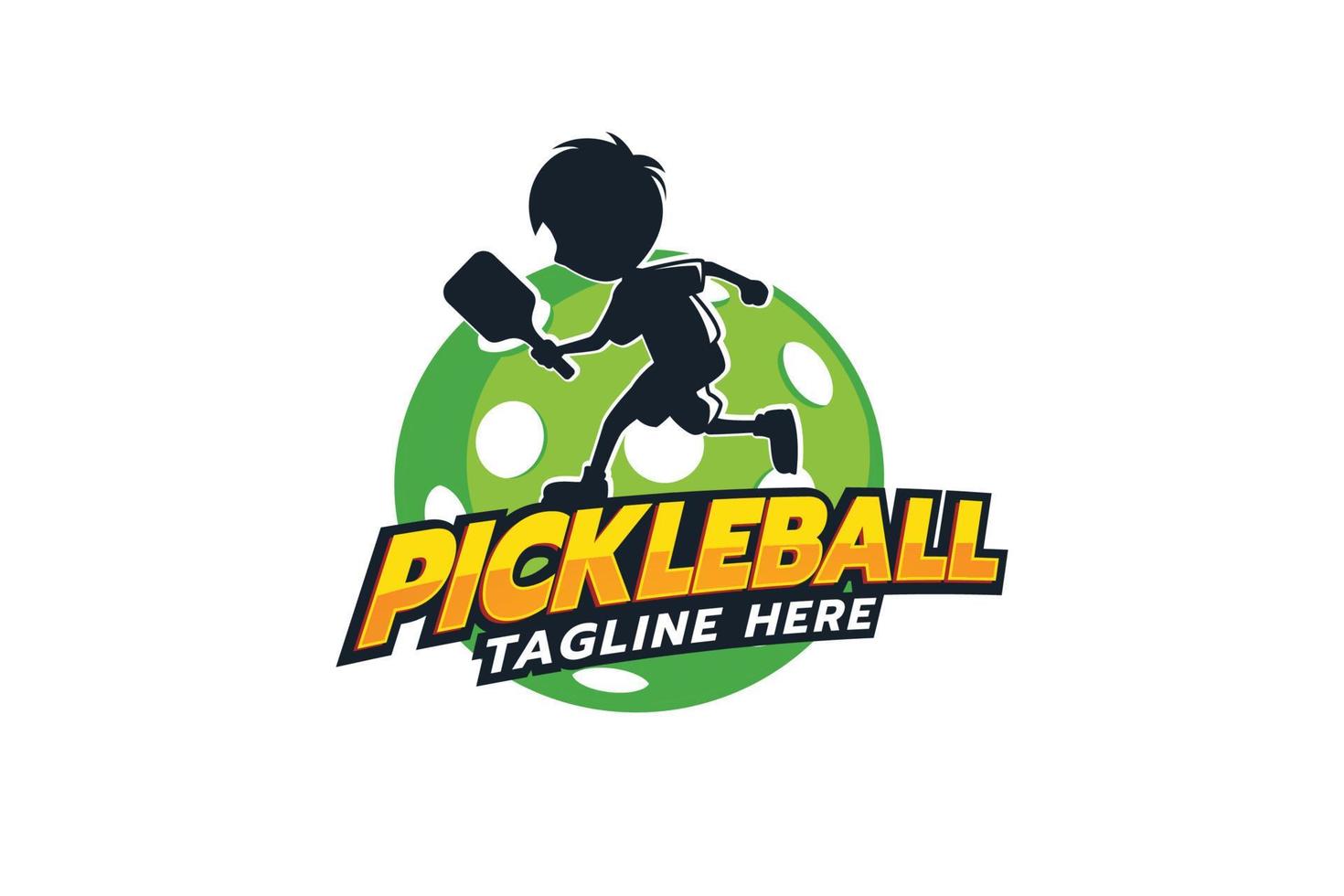 Pickleball-Kinderlogo mit einer Silhouette eines Jungen, der Pickleball spielt. vektor