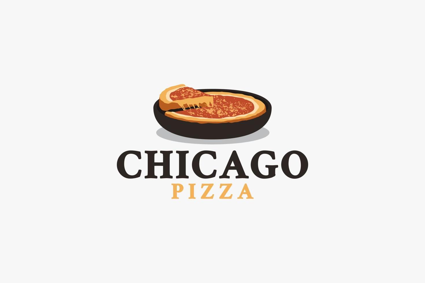 Pizza-Logo im Chicago-Stil für jedes Unternehmen, insbesondere für Lebensmittel und Getränke, Fast Food, Lieferservice, Imbisswagen, Café usw. vektor