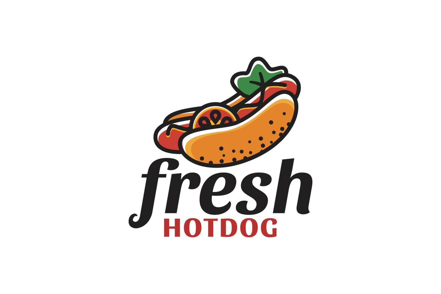 frisches Hot-Dog-Logo mit köstlichem Hot-Dog-Bild. vektor