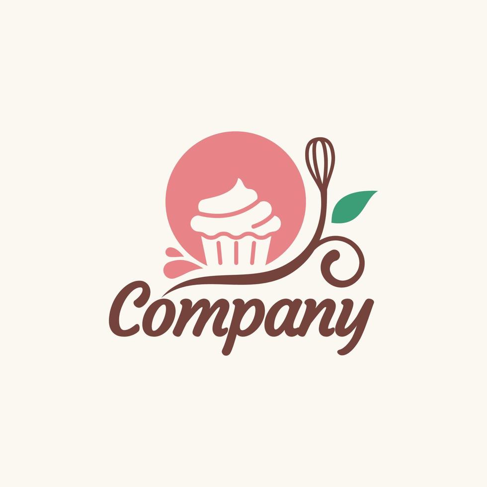 söt cupcake-logotyp med blommigt inslag, bäst för bageri, café, mat och dryck. vektor