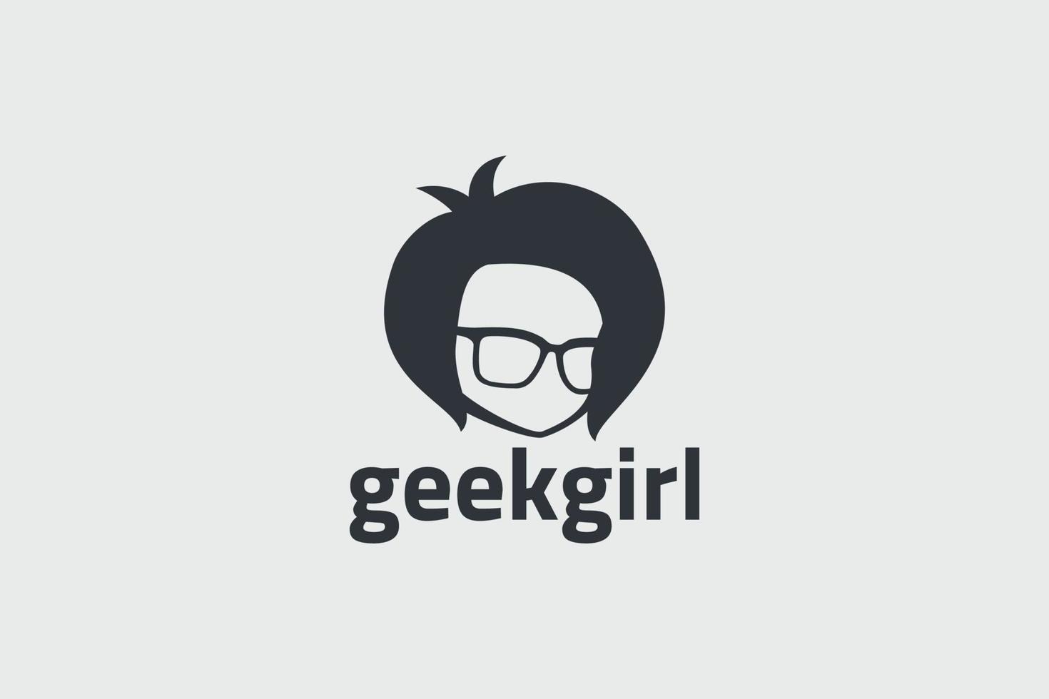 geek girl logotyp med en flicka eller kvinna huvud för alla företag. vektor