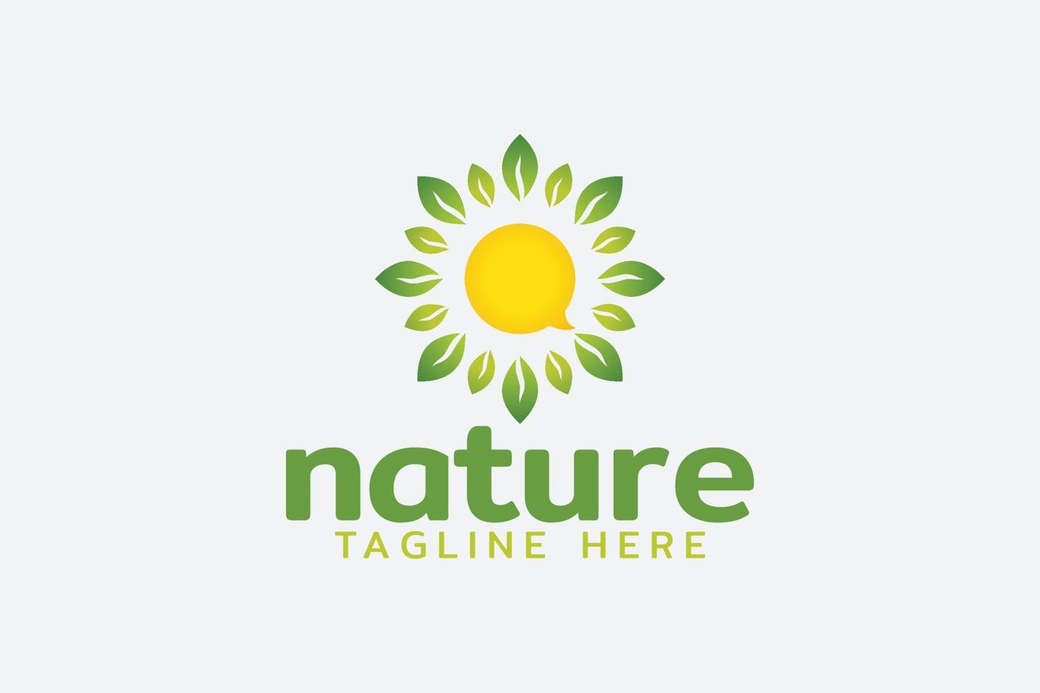 nature talk logotyp med en kombination av sol, bubbla och löv. vektor