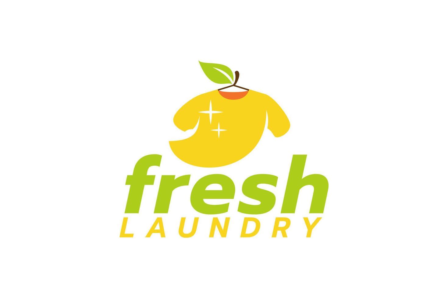 Logo für frische Wäsche mit einer Kombination aus Kleidung, Kleiderbügel und Blatt als Symbol. vektor