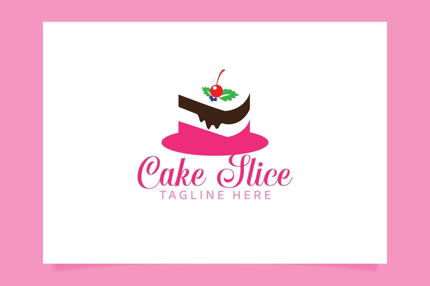 Kuchenstück-Logo mit wunderschönen Kuchenstückbildern, verziert mit Kirsch- und Minzblättern für alle Unternehmen, insbesondere für Bäckereien, Konditoreien, Kuchenkunst, Kuchenschule usw. vektor