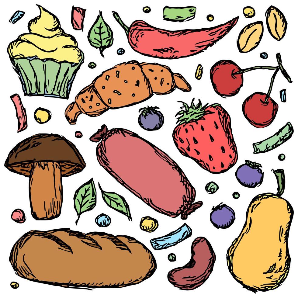 Doodle-Food-Symbole vektor