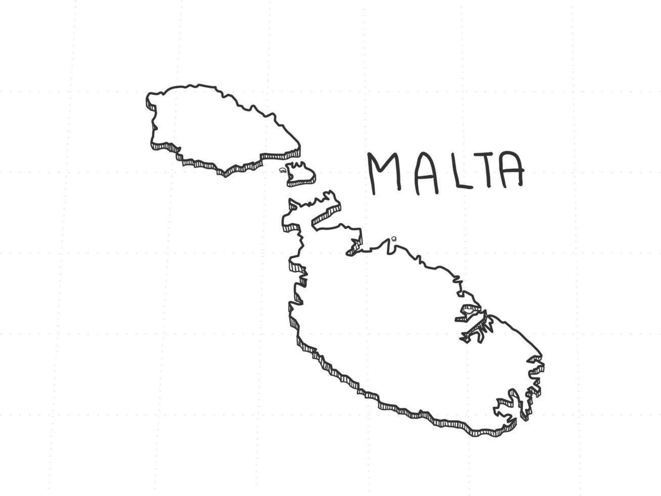 hand gezeichnet von malta 3d-karte auf weißem hintergrund. vektor