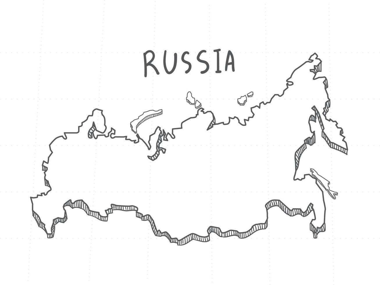 Hand gezeichnet von Russland 3D-Karte auf weißem Hintergrund. vektor