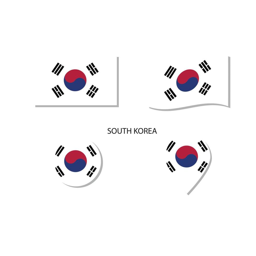 Südkorea-Flaggen-Logo-Icon-Set, rechteckige flache Symbole, kreisförmige Form, Markierung mit Fahnen. vektor