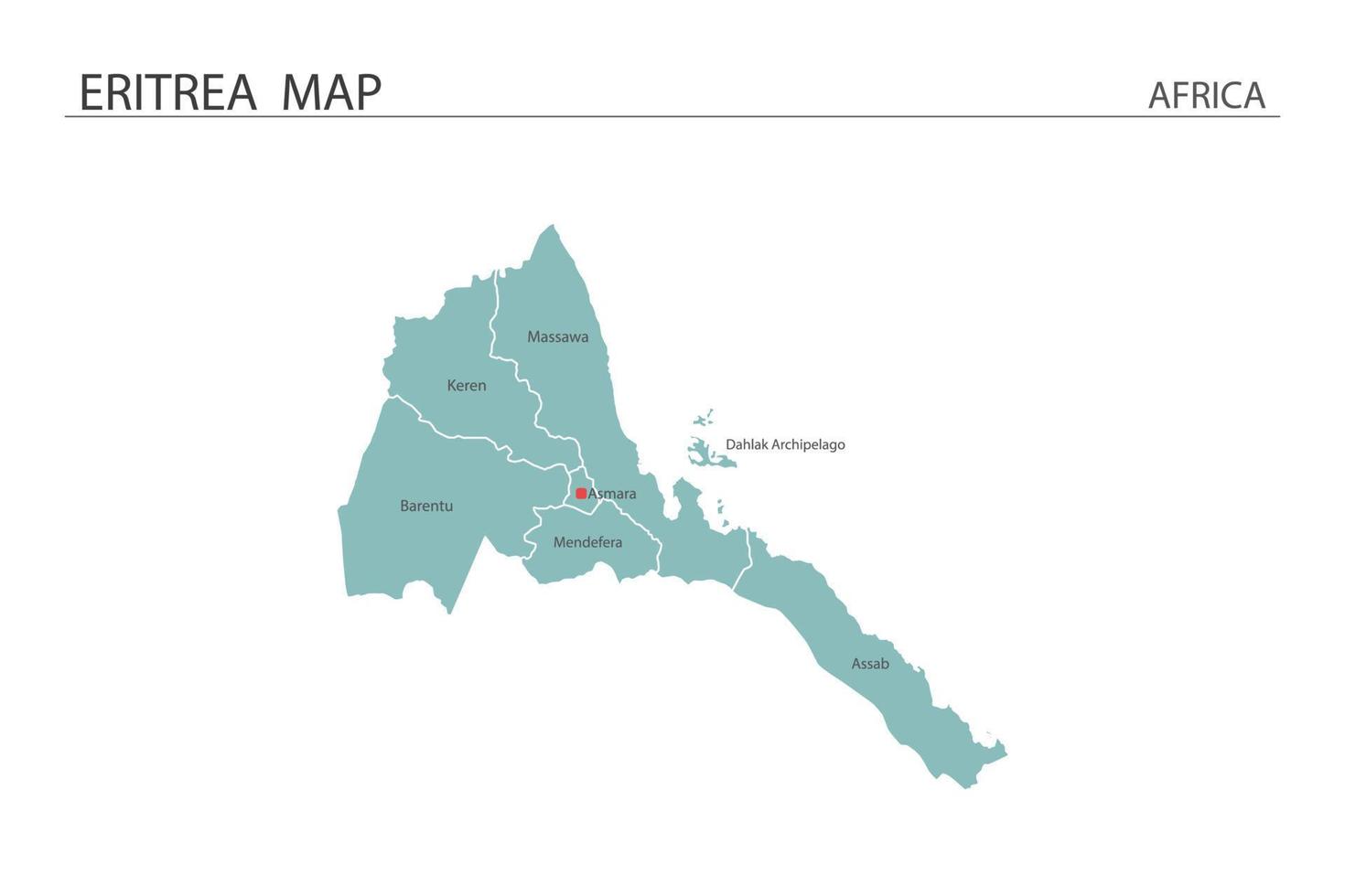 eritrea-kartenvektorillustration auf weißem hintergrund. Karte hat alle Provinzen und markiert die Hauptstadt von Eritrea. vektor