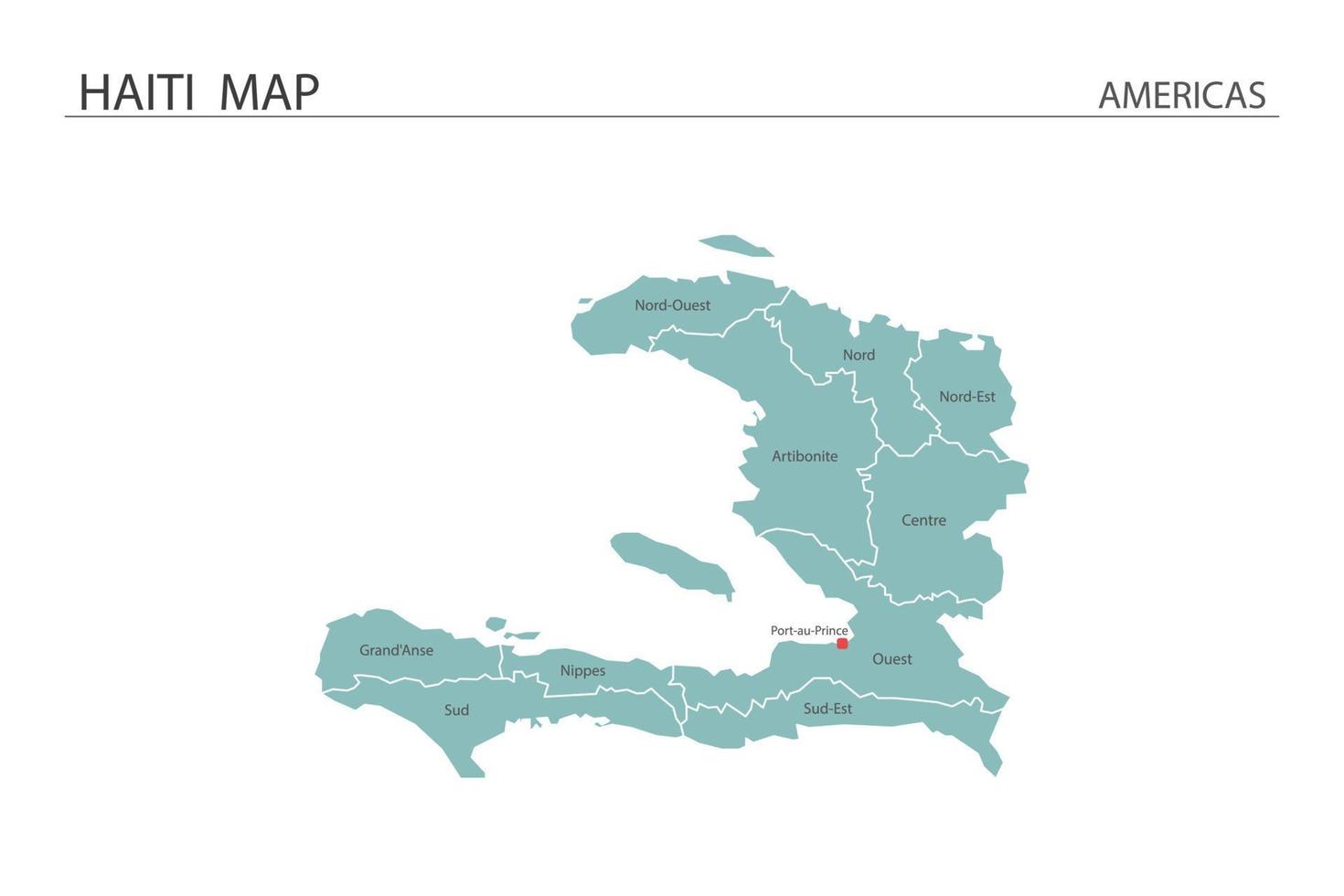 haiti karta vektorillustration på vit bakgrund. kartan har alla provinser och markera huvudstaden i haiti. vektor