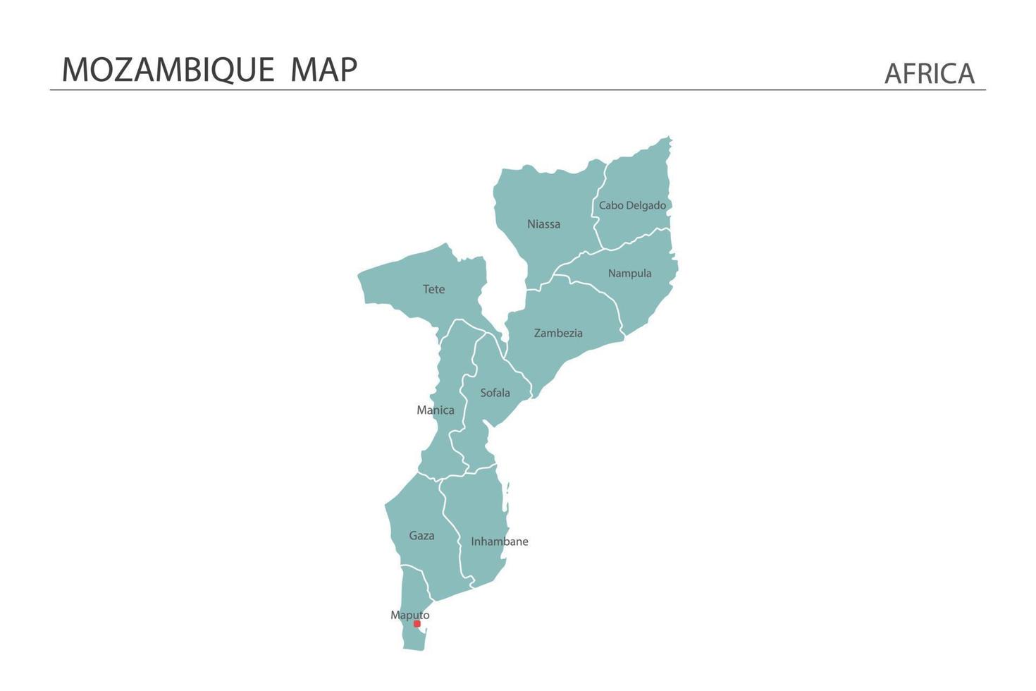 moçambique karta vektorillustration på vit bakgrund. karta har alla provinser och markera huvudstaden i Moçambique. vektor