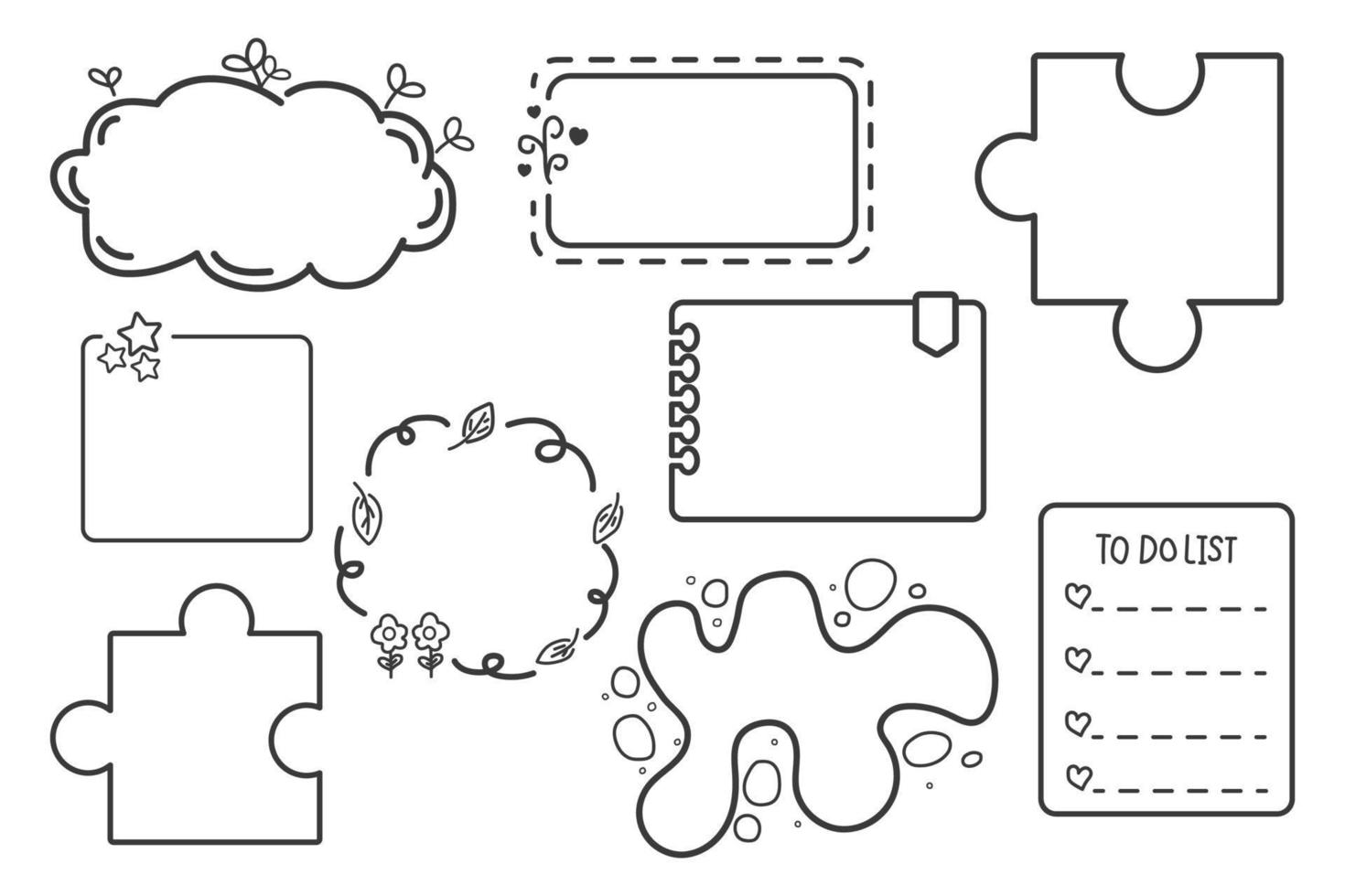 uppsättning svart linje för hand ritning doodle ram vektor. handritade designelement isolerad på vit bakgrund för infographic. vektor illustration.